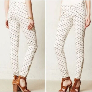 Anthro Pilcro White Patterned skinny jeans floral zip jean size 27